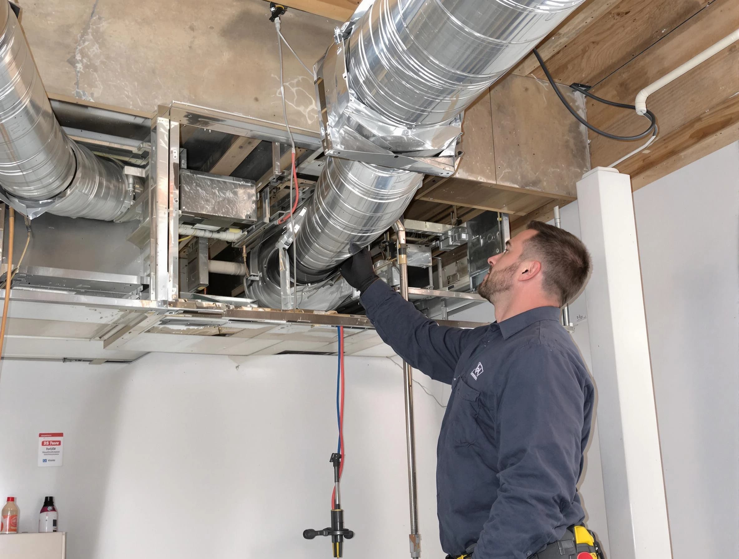 Conyers Air Duct Cleaning technician performing professional air duct repair using specialized tools in Conyers