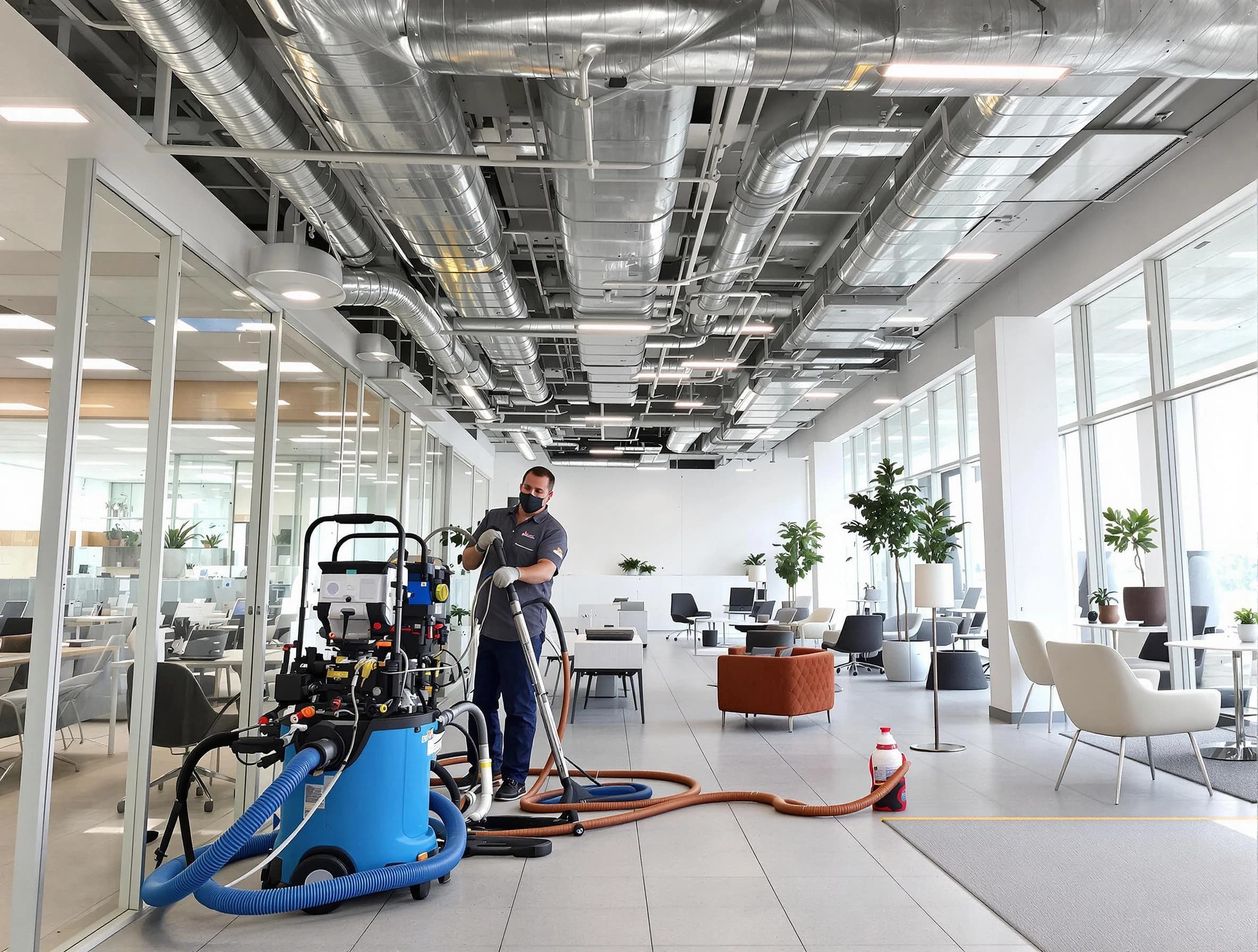 Conyers Air Duct Cleaning team conducting comprehensive commercial duct cleaning at a business location in Conyers