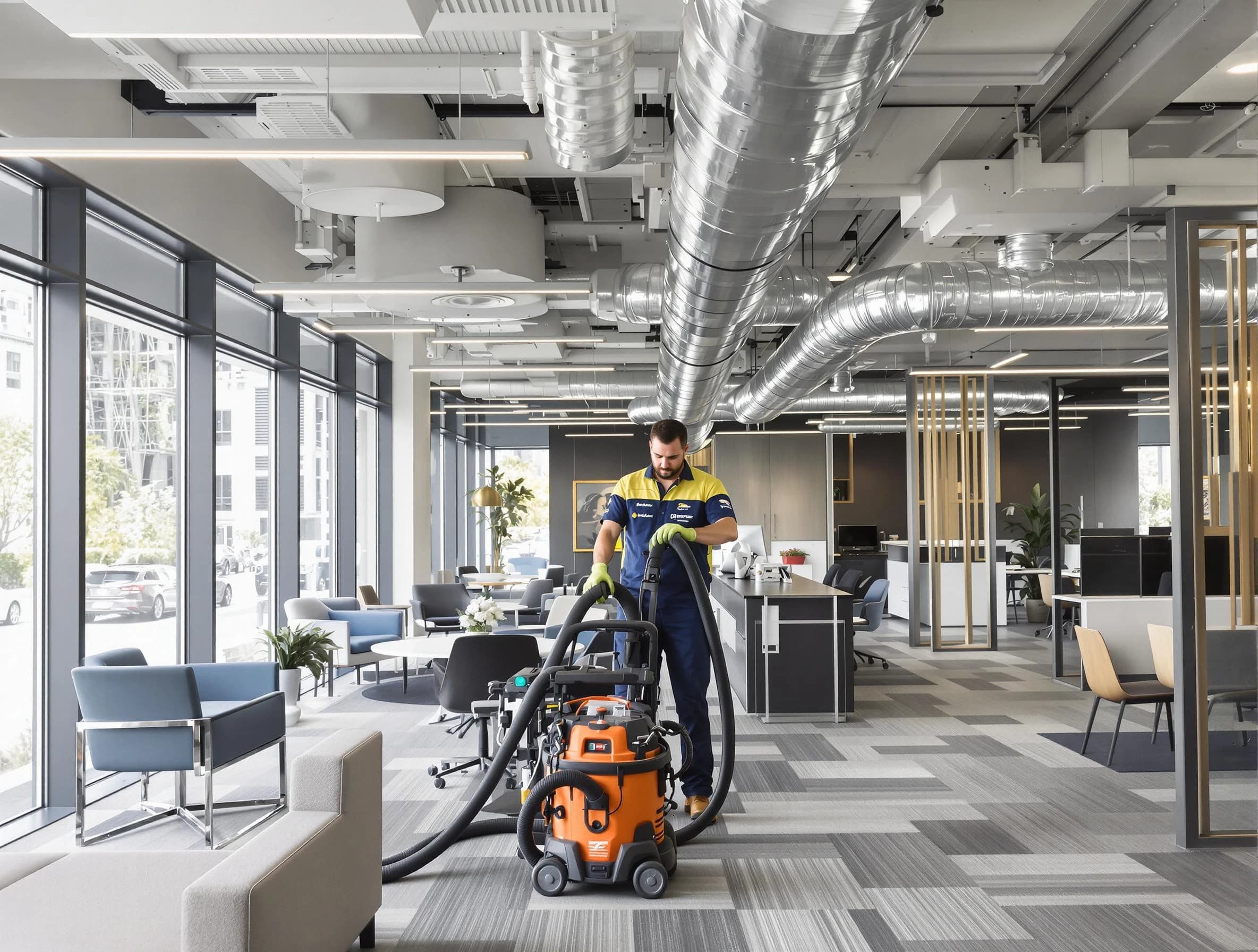 Conyers Air Duct Cleaning team performing thorough commercial duct cleaning at a Conyers business center